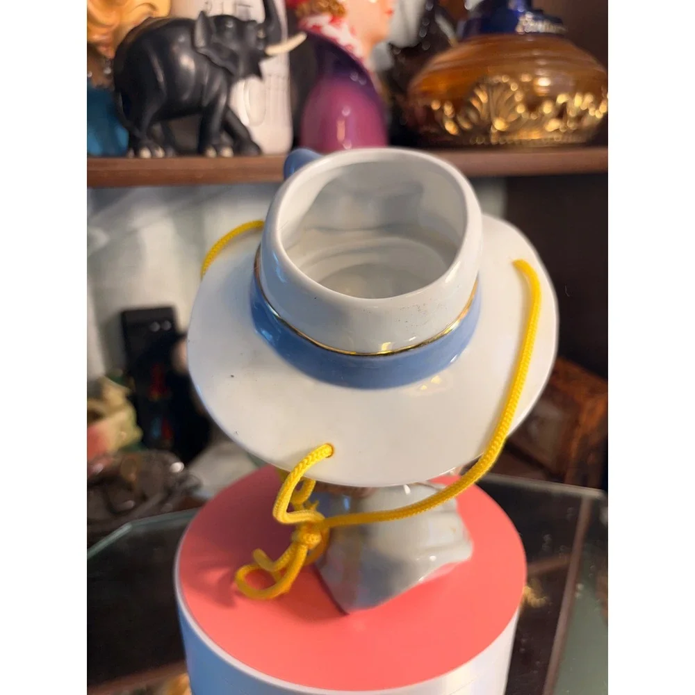 Vintage Ceramic Lady Head Vase Blue Hat Gold Trim Mid Century Style Figurine